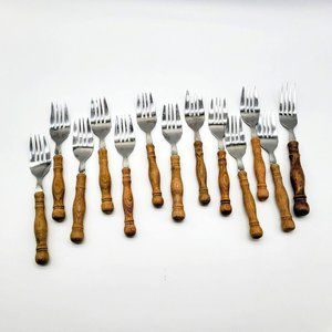 Harbor House Lifetime Cutlery Wooden Handled 6.5" Forks Lot Of 13 Made In Taiwan